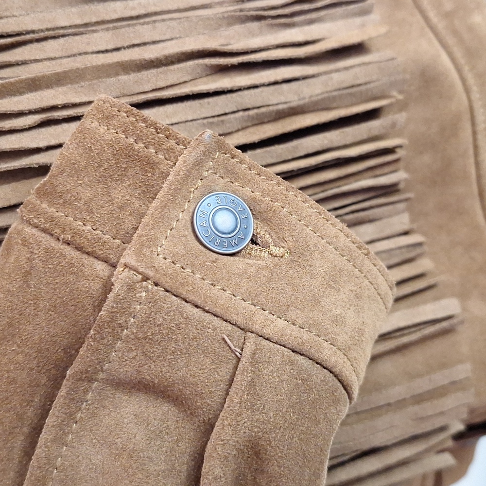 AMERICAN EAGLE genuine Suede Cow Leather fringe jacket Frill Distressed Sz M - Picture 10 of 11